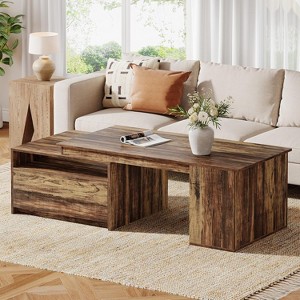 Tribesigns Extendable Coffee Table, 47"-70" Length Wooden Center Table with Drawer, Reversible Table with Storage for Living Room, Rustic Brown - 1 of 4