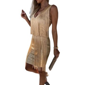 Women's Sequin Dress Spaghetti Strap Sexy Glitter Club Party Skater Swing Mini Dress - 1 of 4