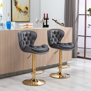 Velvet Bar Stools Set of 2 with Adjustable Height, 360¡ã Swivel, Chrome Footrest, and Metal Legs for Kitchen, Dining, or Bar - 1 of 4