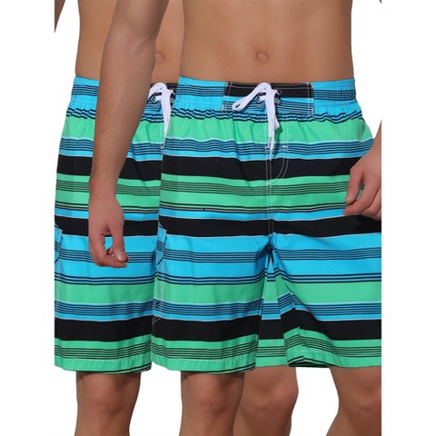 Lars Amadeus Men's Drawstring Stripes Color Block Beach Board Shorts 2 Packs Green 30