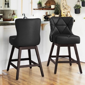 Arceso 26" Counter Height Swivel Bar Stools with Back, Faux Leather Upholstered Seat, Solid Wood Legs, Beige – Set for Kitchen Island or Home Bar - 1 of 4