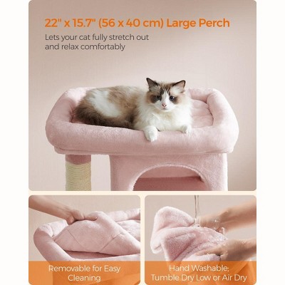 Jelly Pink Sisal Cat Tree Tower with Dual Caves