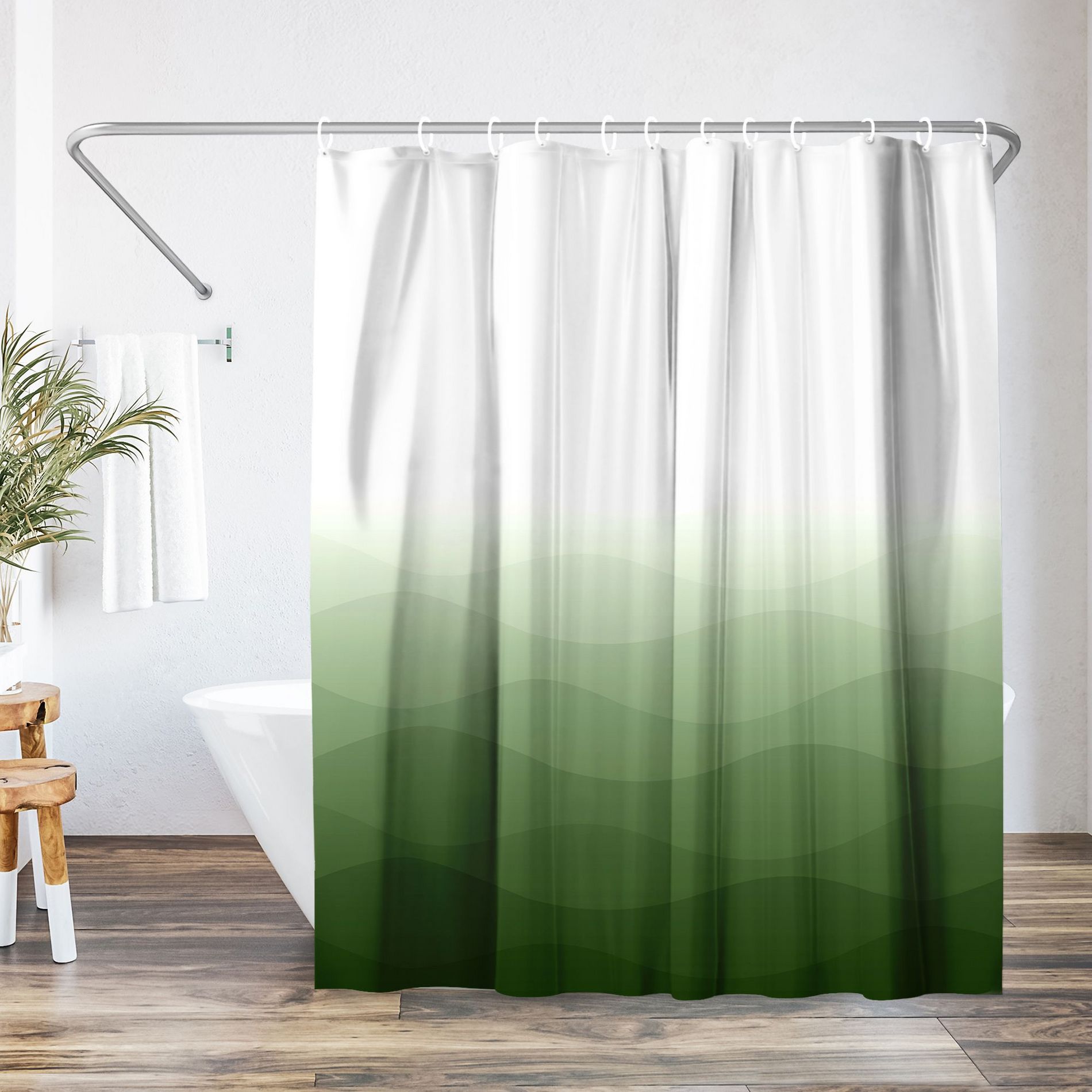 Americanflat 71x74 Wave Green Ombre Shower Curtain - Water-Resistant Long Shower Curtain with Durable Metal Grommets and 10 Hooks - 100% Polyester