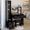 Vanity Table Set with Full Length Mirror and LED Round Mirror, American Style with Cushioned Stool and Ample Storage for Bedroom-Cuddlewood - 3 of 4