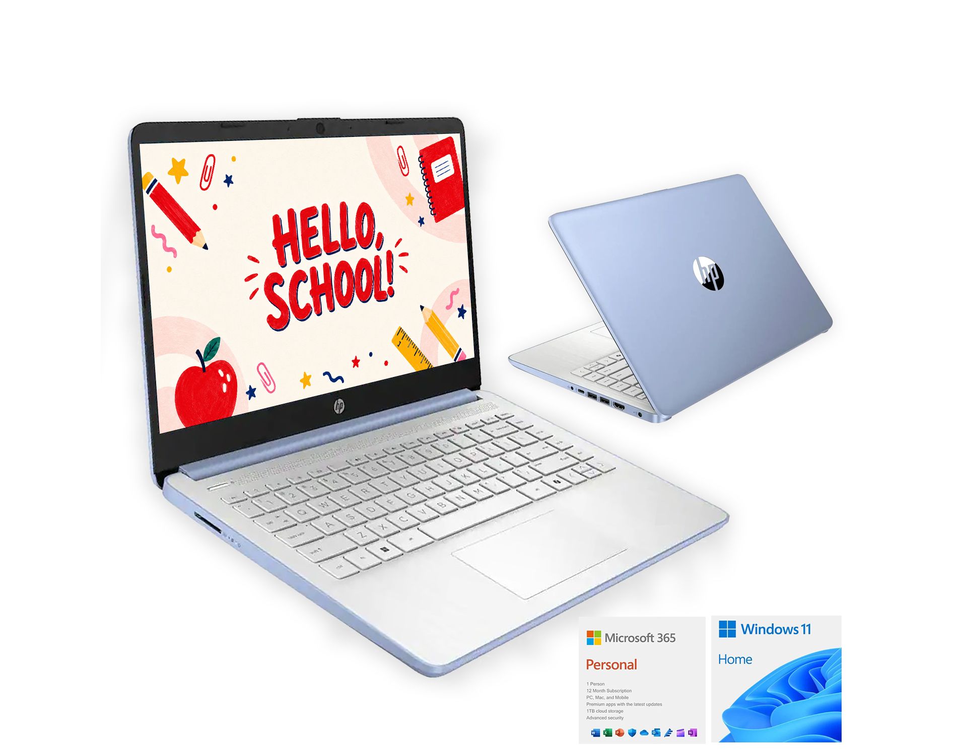 HP Essential 14" HD Laptop, Intel N150, 4GB RAM, 128GB eMMC, Windows 11 Home, 1-Year Microsoft 365 Included, Blue