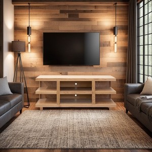 64" TV Stand with Three Shelves, Open-Ended Frame, Block Legs, and Cable Management, Bourbon Finish, No Assembly Required for Living Room - 1 of 4