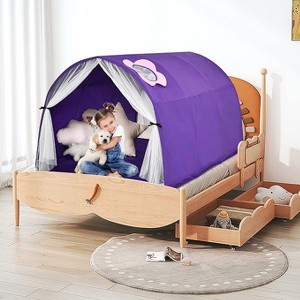 Costzon Kids Dream Bed Tent, Portable Twin Playhouse with Double Net Curtain, Inner Pocket & Carrying Bag, Indoor Privacy Tent (Purple) - 1 of 4