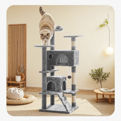 54'' Multi Level Cat Tree Tower with Scratching Posts Condos Ramp and Toys,Indoor Cat Furniture for Climbing Rest and Play - LAOTIES