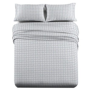 Egyptian Linens Heavyweight Printed Flannel Sheets 170GSM - Gray Check - 1 of 2
