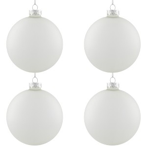 Northlight Matte Frosted Christmas Glass Ball Ornaments - 4" (100mm) - White - 4ct - 1 of 4