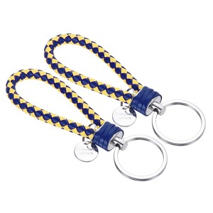 Unique Bargains Braided PU Leather Wallet Keychain with Stainless Steel Key Ring 2 Pcs - 1 of 3