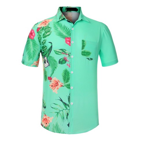 Lars Amadeus Men's Hawaiian Shirt Short Sleeves Summer Patchwork Floral ...