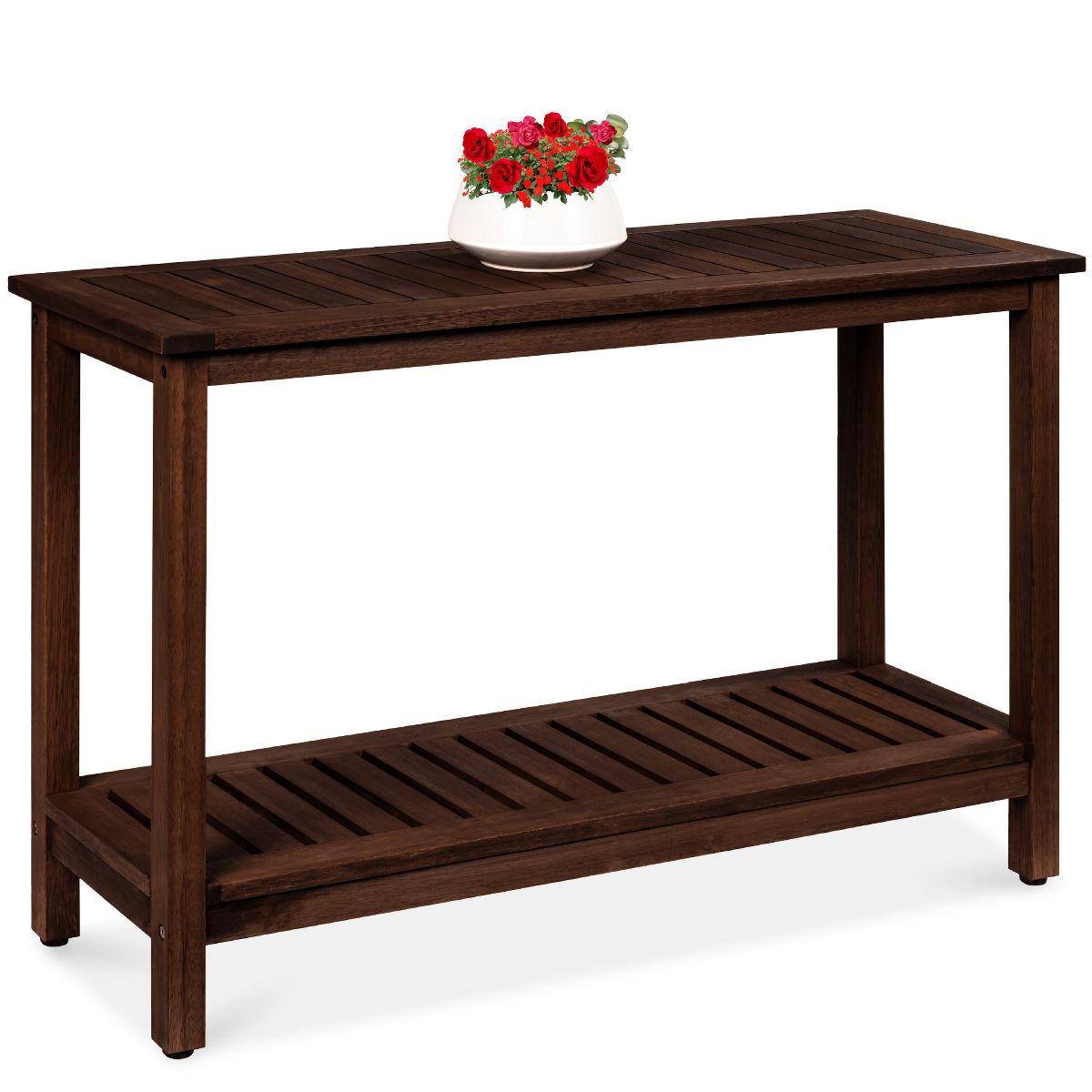 Best Choice Products 48in 2-Shelf Indoor Outdoor Wooden Console Table Multifunctional Buffet Bar Storage - Natural - thumbnail 7