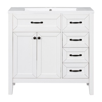 Vynxaria 36" Bathroom Vanities White Vanity Hutch with Triple Drawers & Door Rack 35.98"H
