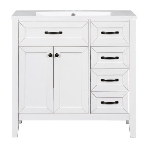 Vynxaria 36" Bathroom Vanities White Vanity Hutch with Triple Drawers & Door Rack 35.98"H - 1 of 4