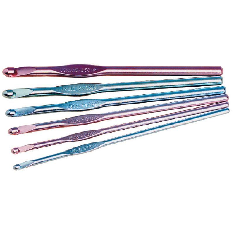Susan Bates Silvalume Aluminum Crochet Hook Set with Pouch, Assorted Size, Set of 6, 1 of 2