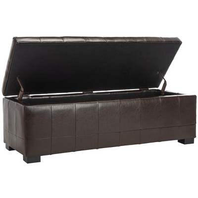 Large Brown Leather Storage Bench with Button Tufts