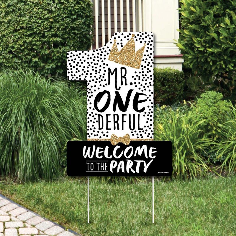 Big Dot of Happiness 1st Birthday Little Mr. Onederful - Party Decorations - Boy First Birthday Party Welcome Yard Sign, 1 of 9
