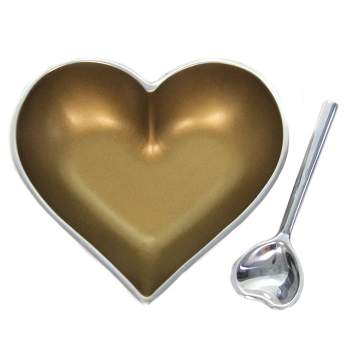 4.75 In Happy Metal Heart W/Spoon Dish Party Salsa Dips Candy Dishes