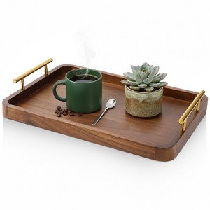 Garnen Walnut Wood Serving Tray with Handles, Rectangular Wooden Tray for Ottoman, Coffee Table, Breakfast in Bed & Patio, Wooden Serving Trays, Brown - 1 of 4