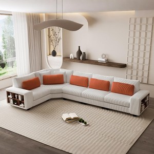 GDFStudio Antonia Modular Beige Corduroy Upholstered L-Sectional Sofa with Built-In Shelf - 1 of 4