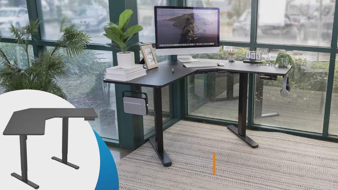 Mount-It! Electric Height Adjustable Desk for Corners, Automatic Standing Desk with Smooth Ergonomic Height Adjustment from 28.3" to 47.2", 2 of 10, play video