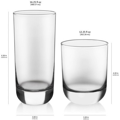 Libbey Polaris Clear Glass Tumbler and Rocks Set, 16 Pieces