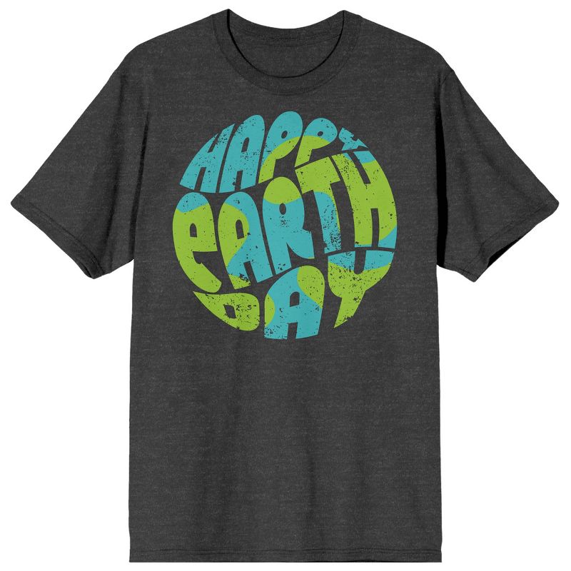 Sunny Days "Happy Earth Day" Adult Charcoal Heather Short Sleeve Crew Neck Tee, 1 of 4