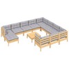 vidaXL 12 Piece Patio Lounge Set with Gray Cushions Pinewood - Brown and Gray - 3 of 4