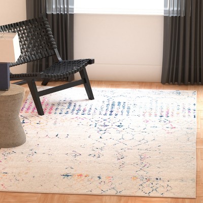 Boho-Chic Ivory/Blue Square Synthetic Area Rug, 6'7"