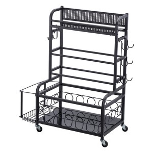 VEVOR Yoga Mat Storage Rack, Home Gym Workout Equipment Organizer, Powder Coated Finish Steel Yoga Mat Holder with Hooks & Wheels, Black - 1 of 4