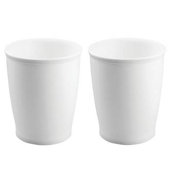 mDesign Plastic Round Small 1.6 Gallon Trash Can Wastebasket - 2 Pack, White
