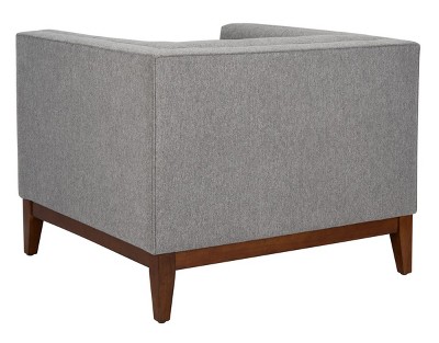 Gray Velvet and Wood Accent Chair with Tufted Design