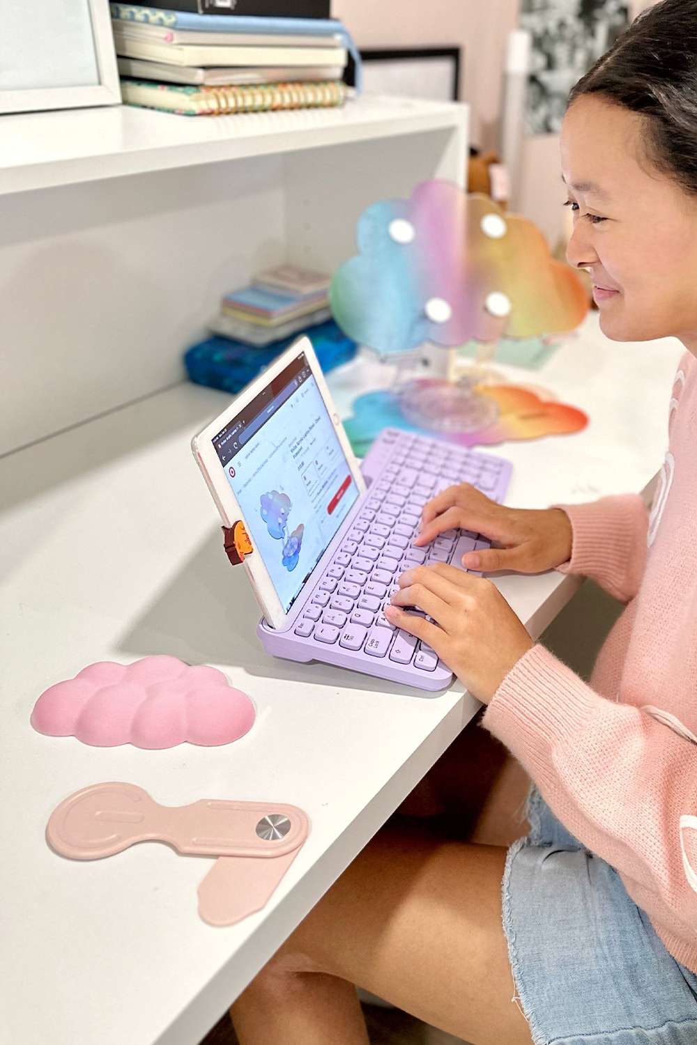 user image by abeautifulrawr, Gems Cloud Mouse Wrist Rest - Light Pink: Foam Non-Skid Base Keyboard Accessory