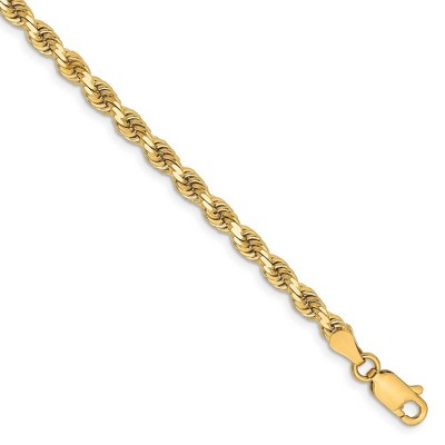 Black Bow Jewelry 14k Yellow Gold 3.25mm Diamond Cut Solid Rope Chain Bracelet