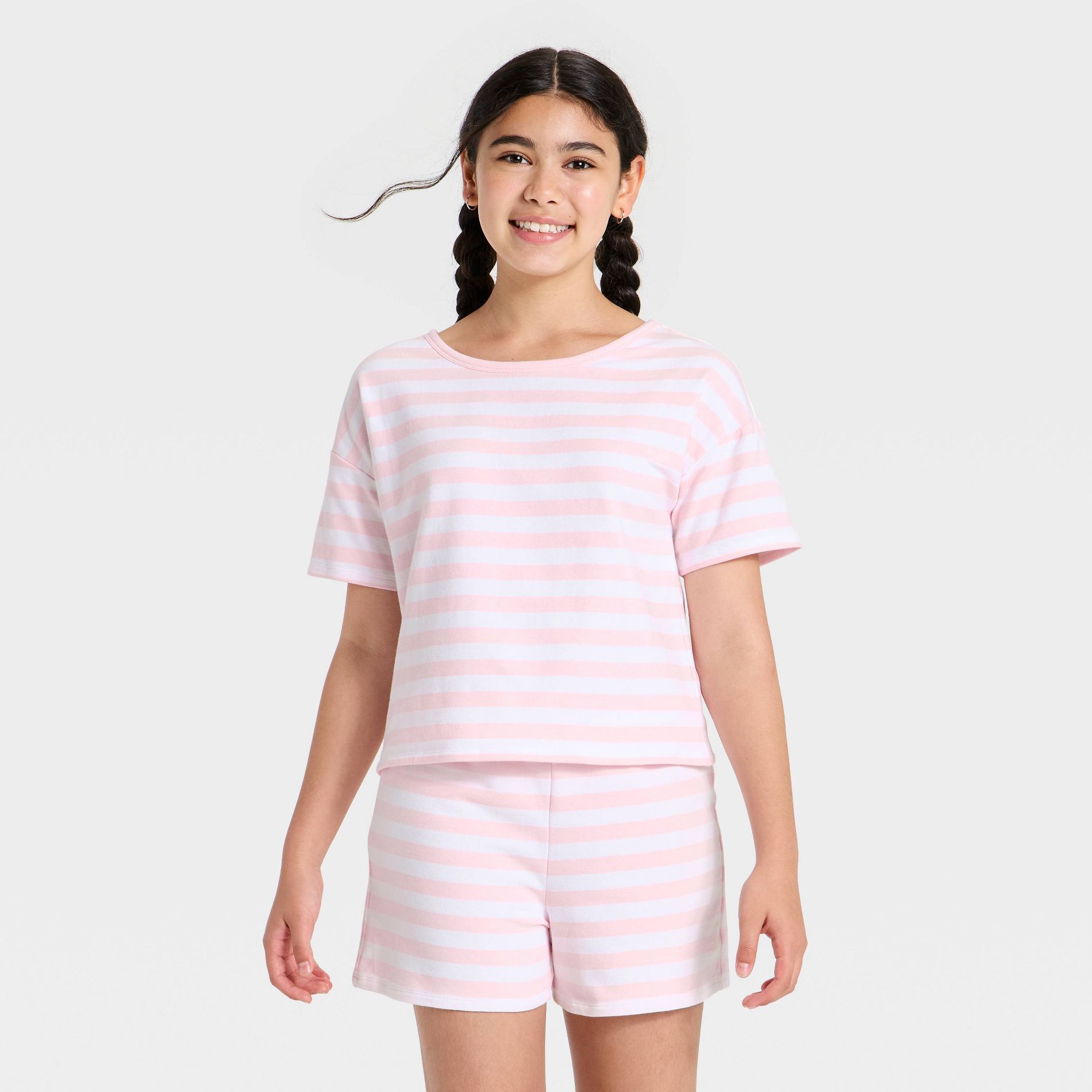Girls' Boatneck Striped Short Sleeve Shirt - art class™