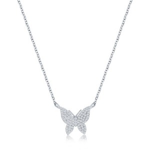 Diamonds D'Argento Sterling Silver, Butterfly Diamond Necklace - (75 Stones) - Silver - 16+2 Inch - 1 of 3