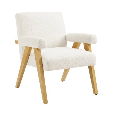 Textured Woven Upholstered Arm Accent Chair Cream Boucle - Threshold™: Rubberwood Frame, Polyurethane Fill