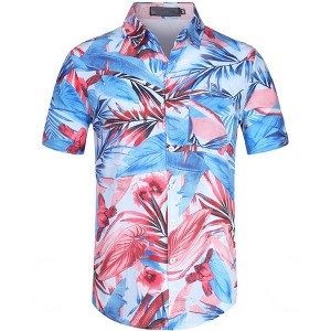 Lars Amadeus Men's Summer Floral Print Short Sleeve Button Down Beach Hawaiian Casual Shirt - 1 of 4