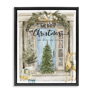 Stupell Industries Merry Christmas Door & Tree Floating Frame Canvas Art - 1 of 4