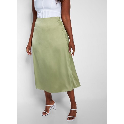 Women s Essential Satin Shift Skirt Olive Large