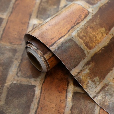 TUKTUK Peel & Stick Wallpaper Vintage Brown 3D Brick Self Adhesive, Washable, Easy to Remove(Covers 36 Sq.Ft.)