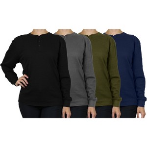 Blue Ice  Women's Loose Fit  Waffle-Knit Thermal Henley- 4 Pack - 1 of 2
