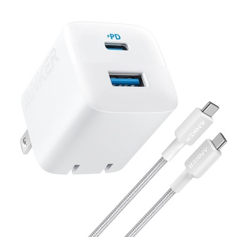 65W GaN Dual Port 33W USB-C PD Power Delivery + 32W Quick Charge 3.0 Wall  Charger + USB-C Cable - White 