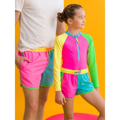 Мужские брюки RuggedButts Men's UPF50+ Dolphin Hem Swim Trunks - Neon Color Block, Men's M — фото 3