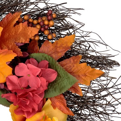 24" Autumn Harvest Artificial Floral Wreath with Feather Accents