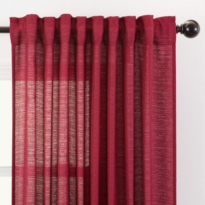 Maroon Faux Belgian Flax Semi-Sheer Window Curtain Panels 52 x 84 Inches