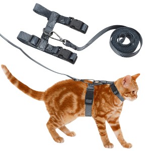 Unique Bargains Escape Proof Lightweight Cat Harness and Leash Set for Large and Small Cat Travel Walking Gray - 1 of 4