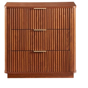 Gulches 2PCS 27.6'' Walnut 3-Drawer Chest of Drawers - Modern Curved Wave Nightstand, Wood Organizer for Bedroom/ Room (27.6''W x 15.8''D x 27.4''H) - 1 of 4