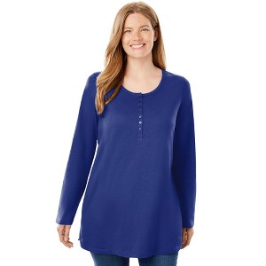 Woman Within Plus Size Perfect Long-Sleeve Henley Tee - 1 of 4